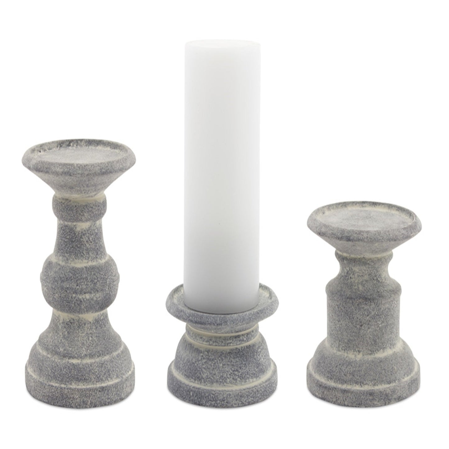 Terra cotta candle holders, set of 6, elegant pedestal style candle holders have the look and feel of aged concrete