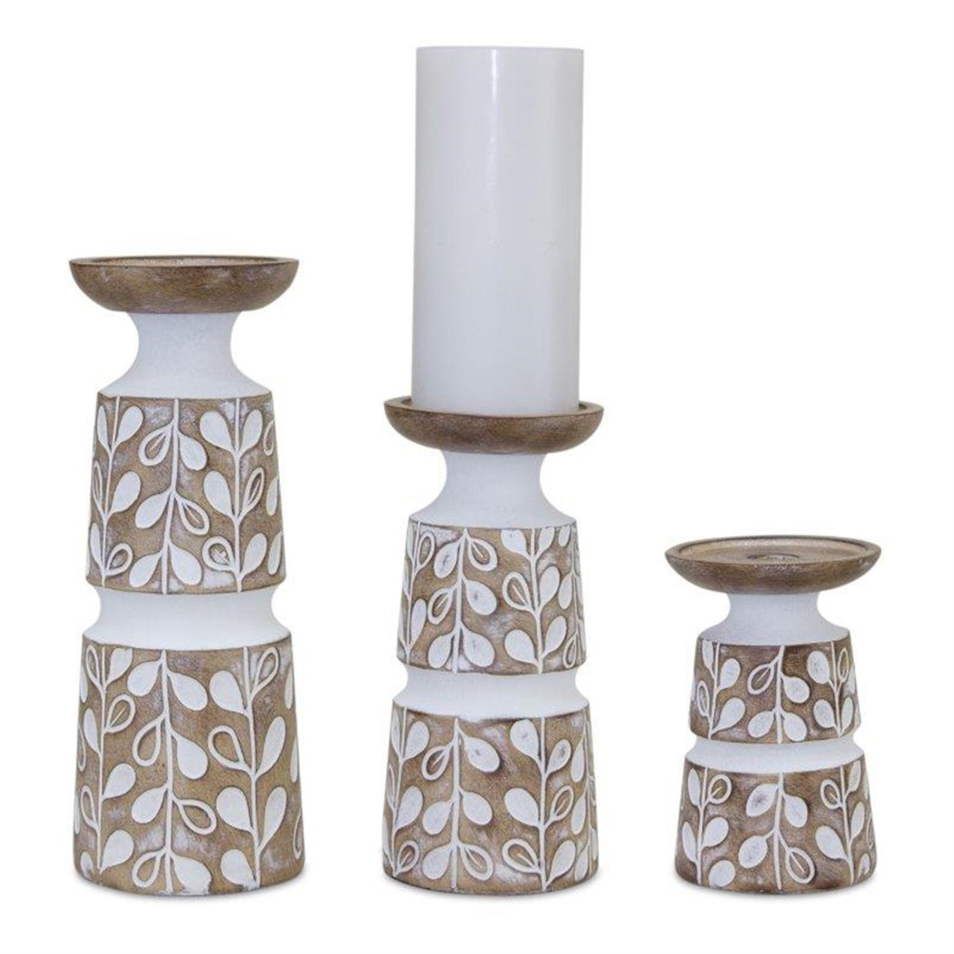 Rustic Leaf Pattern Candle Holders (Set of 3)