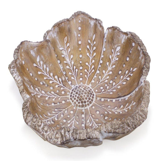 decorative flower bowl white-washed wooden finish paired with the boho floral design
